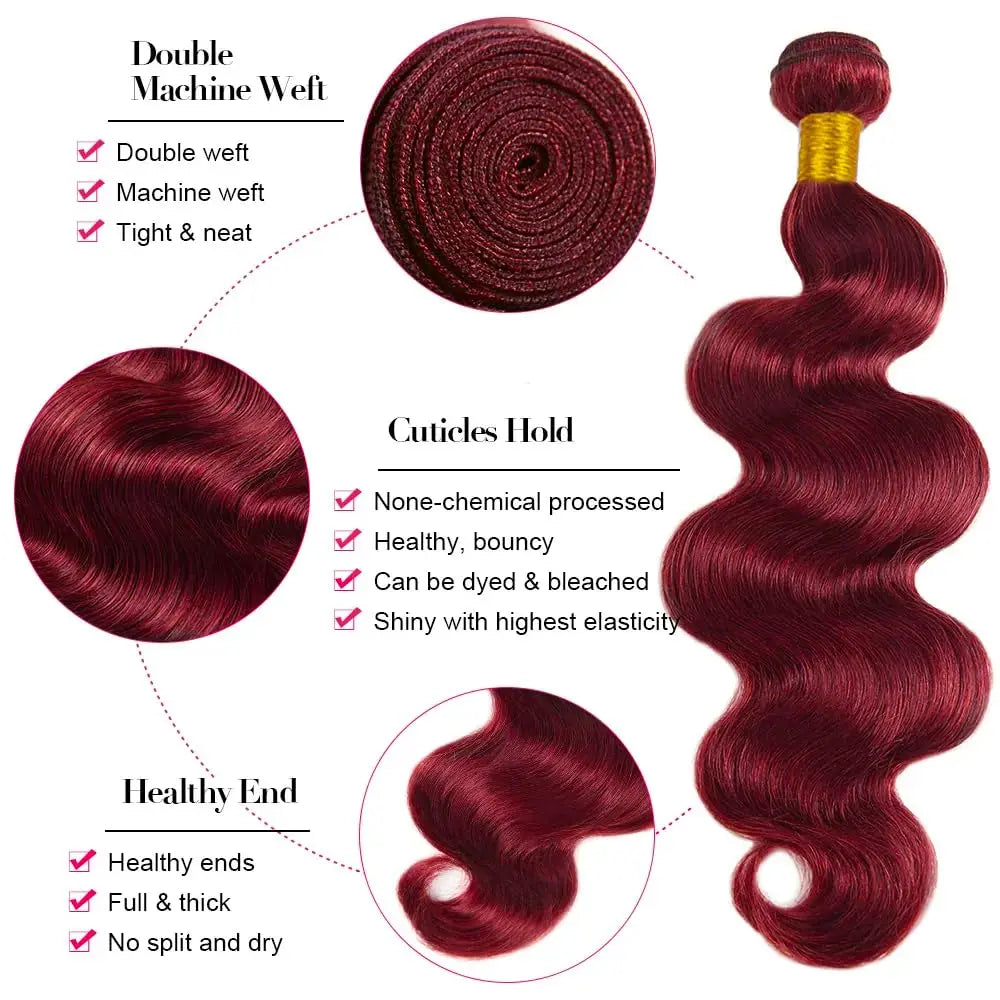 16A Burgundy 99j Body Wave Bundles Human Hair 30 Inch Brazilian Hair Weave Bundle Colored Real Human Hair 3/4 Raw Hair Bundles