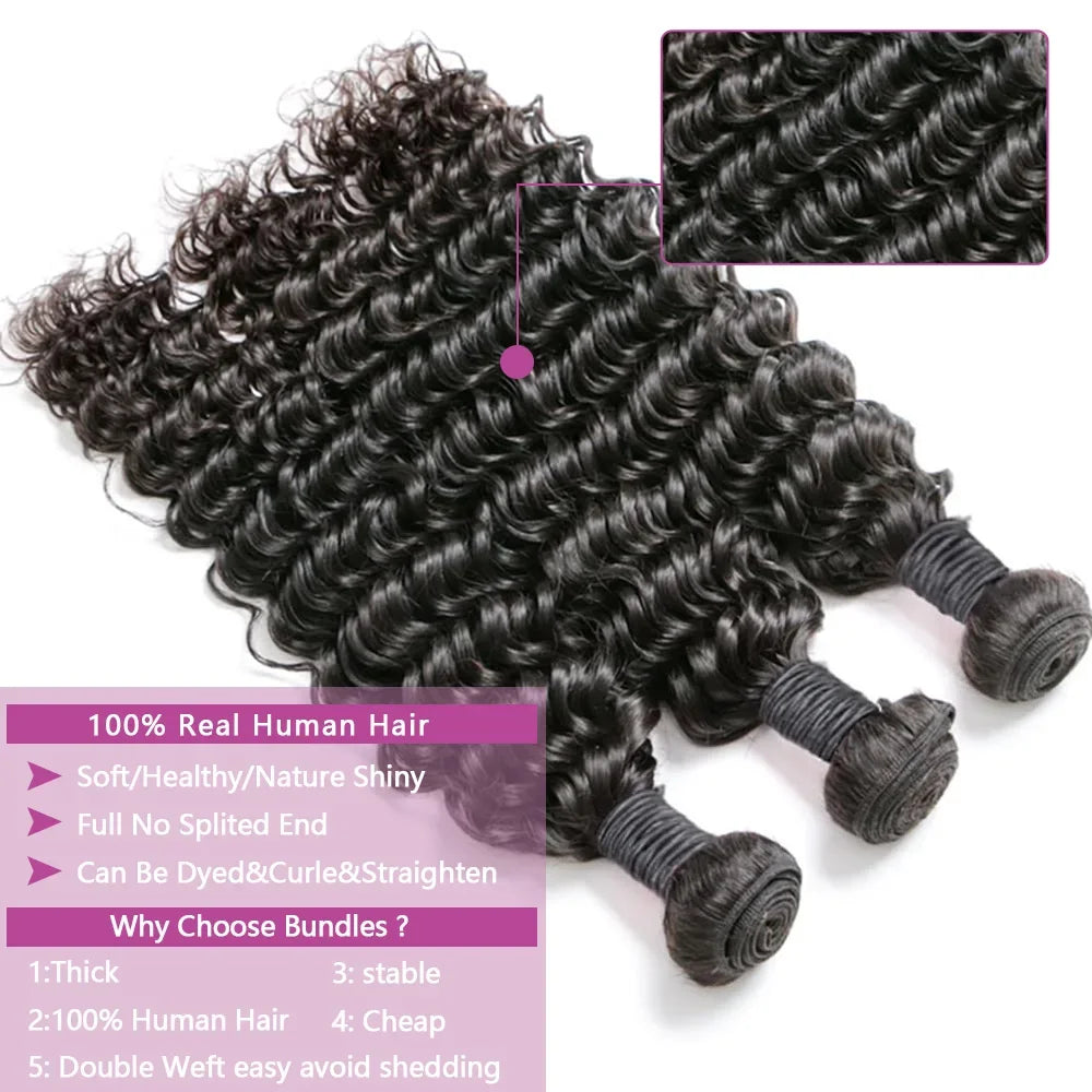 Queenlike Brazilian Deep Wave Raw Human Hair Bundles