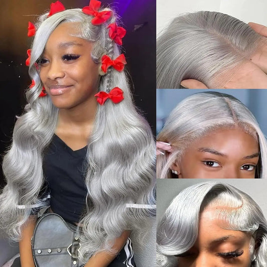 Silver Grey Body Wave Lace Front Wig | 13x4 & 13x6 HD Remy Brazilian Hair