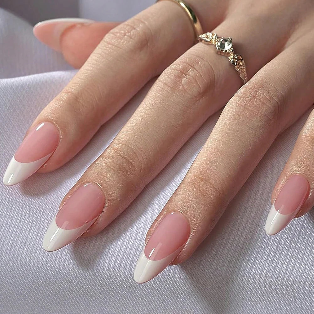Almond Pink French Press-On Nails Glossy Full Cover Tips Set