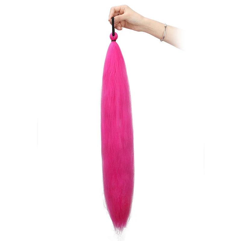26Inch Synthetic Ponytail Extension with Elastic Tie Hair Band Long Yaki Straight Colored Braiding Ponytail Ombre Colors