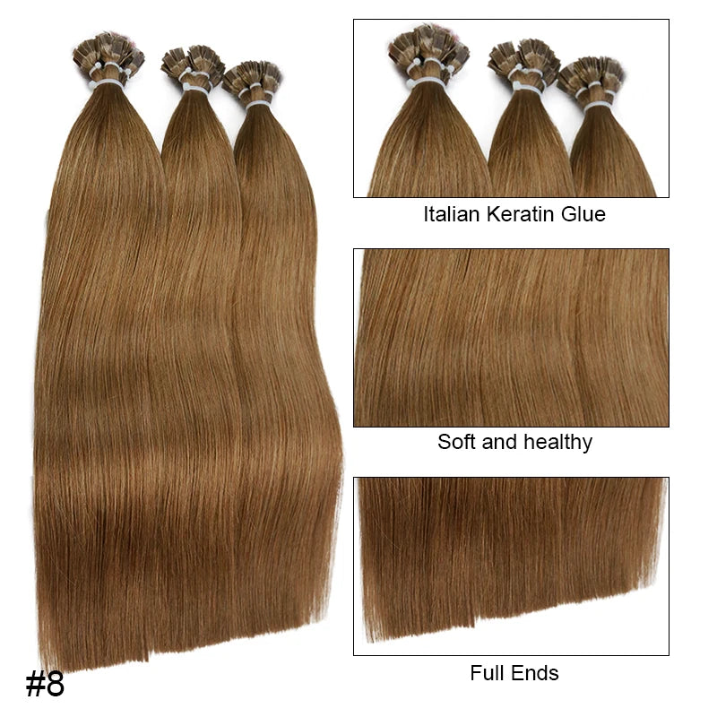 Straight Human Hair Extension By Fusion Flat Tip Keratin Capsules 0.8g/ 1g/Strand 50pcs Natural Hair Extension Ombre Blond Color