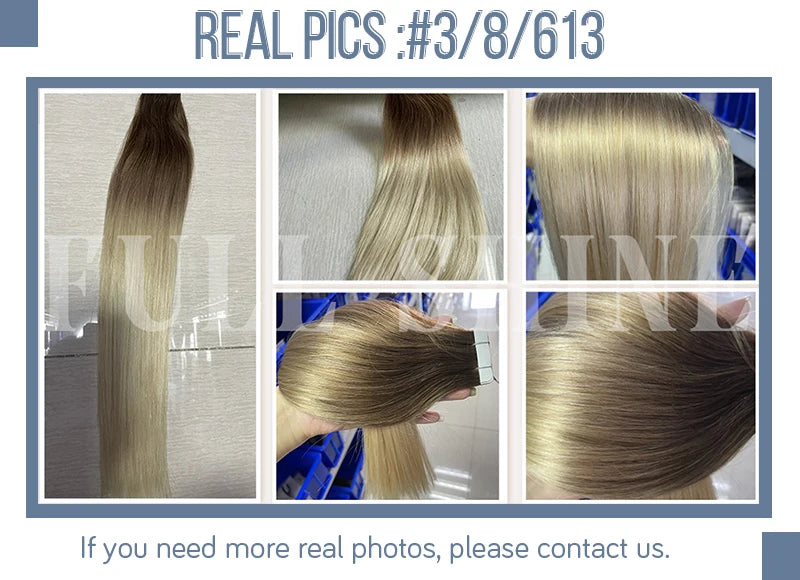 Full Shine Tape in Human Hair Extensions 100% Remy Natural Human Hair Extensions Tape in Omber Blonde Hair Extensions for Women
