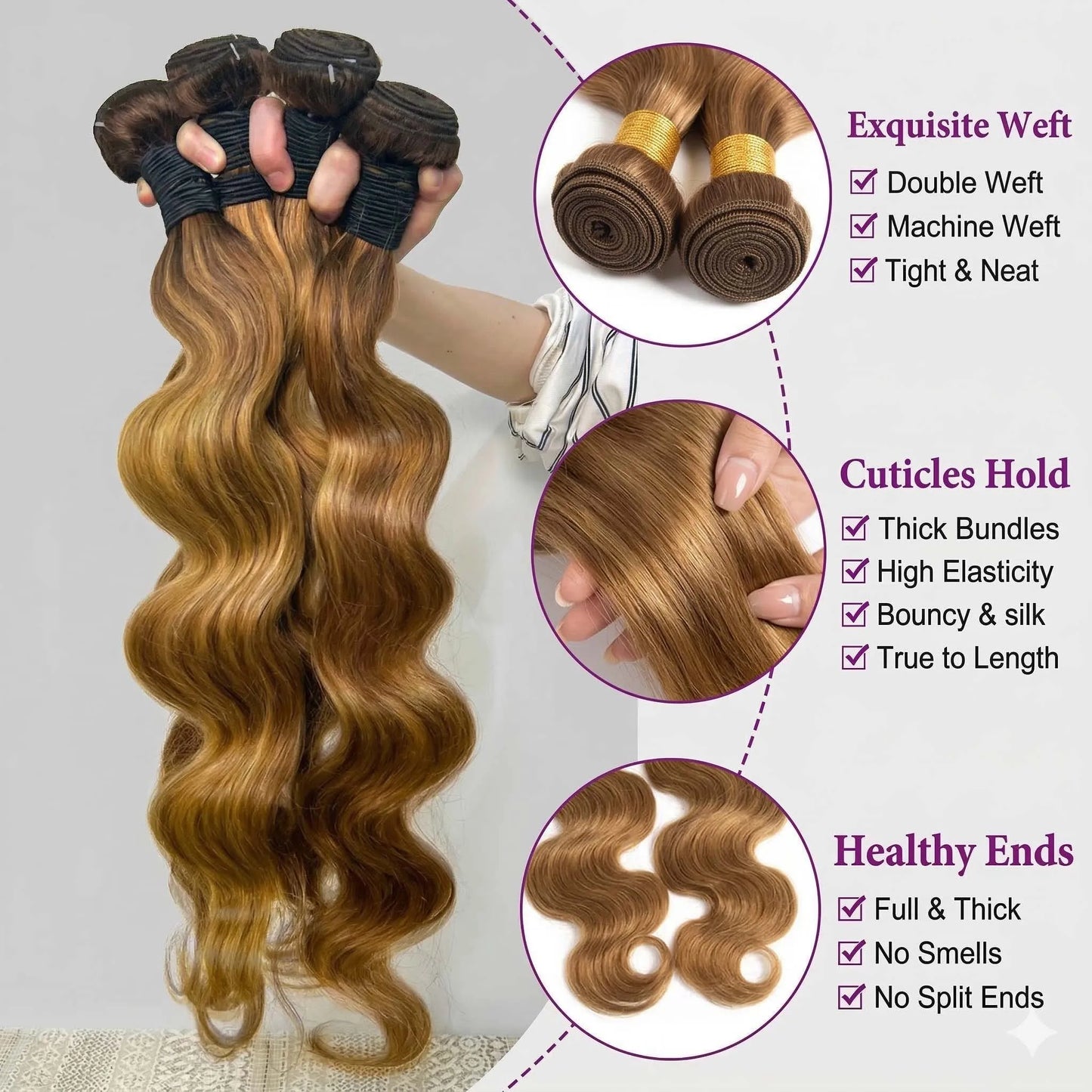 Highlight Body Wave Bundles Human Hair 40 Inch Ombre Unprocessed Remy Real Human Hair Bundle Blonde Raw Hair Extensions Weaving