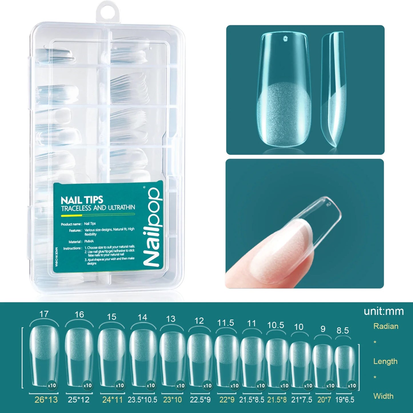 Nailpop 120Pcs Gel X Nail Tips Almond Square Full Cover Set