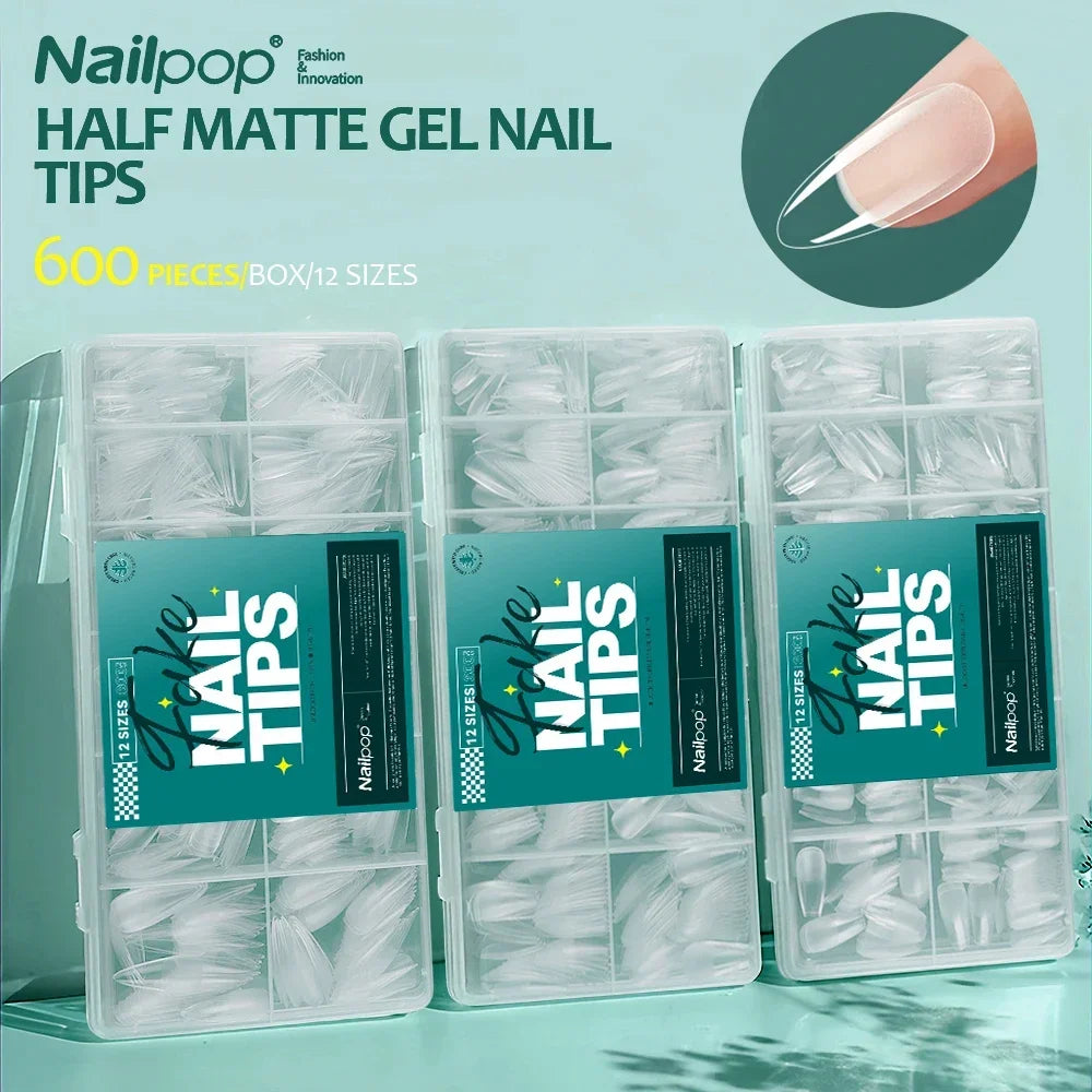Nailpop 600PCS Full Cover Medium Ballerina Nail Tips with Box