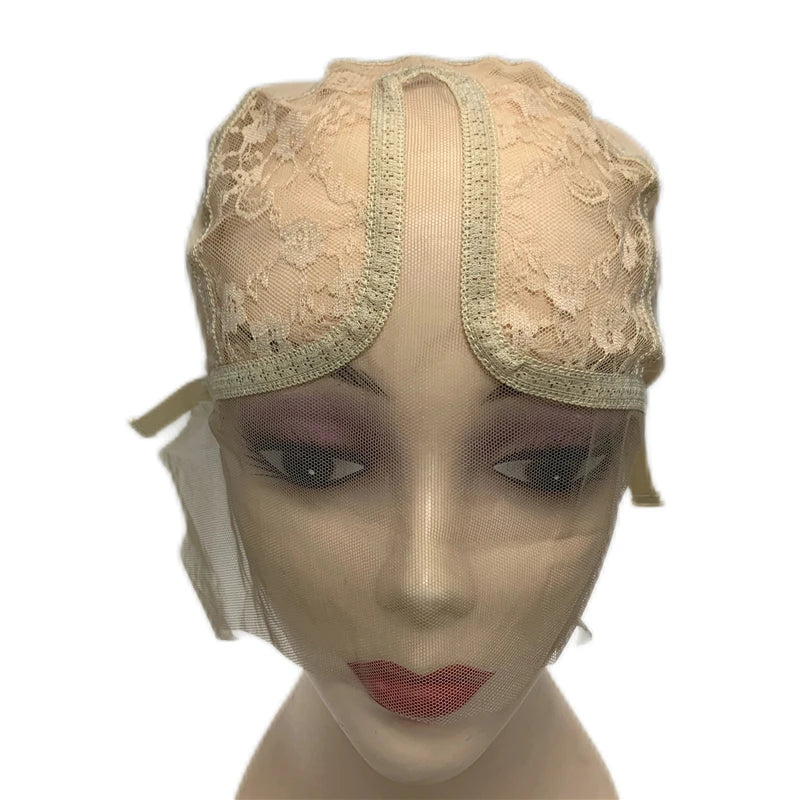 1PC T Part Wig Cap for Making Wigs with Adjustable Strap Black/Beige Mesh Weaving Wig Cap DIY Wigs