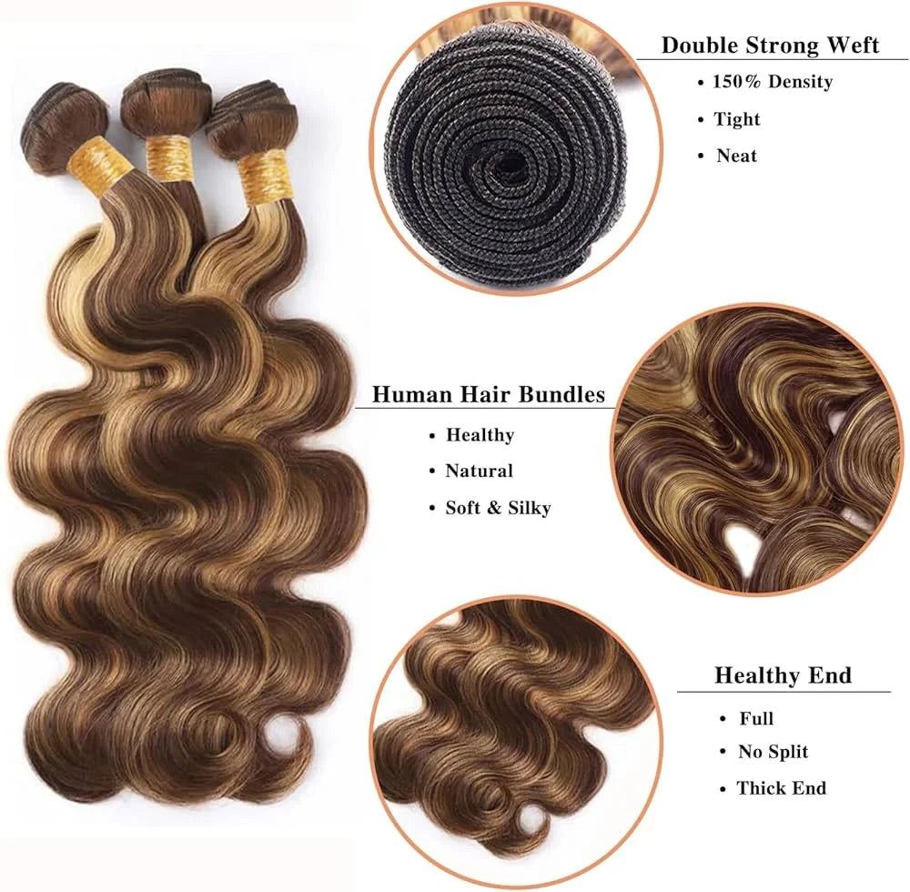 Highlight Body Wave Bundles Human Hair 40 Inch Ombre Unprocessed Remy Real Human Hair Bundle Blonde Raw Hair Extensions Weaving