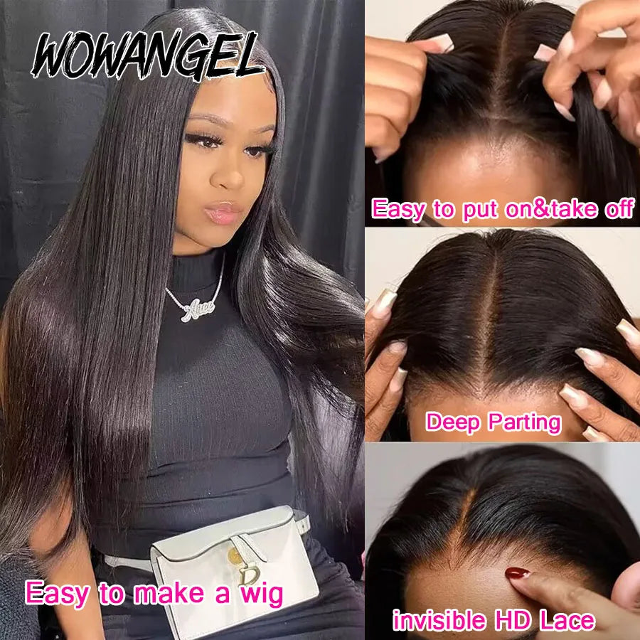 WOWANGEL 2x6 Deep Parting HD Lace Closure Frontal Only Melt Skin Straight Hair Kim K Closure Pre Plucked Virgin Hair For Woman