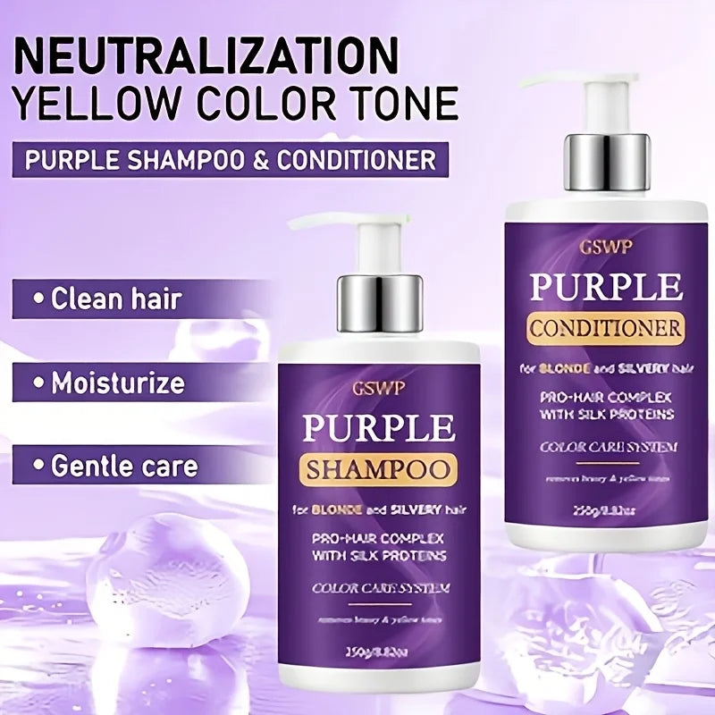 GSWP Purple Shampoo & Conditioner Set, Removes Brassy Yellow Tones,Reduces Frizz and Split Ends, Deeply Moisturises.250+250g