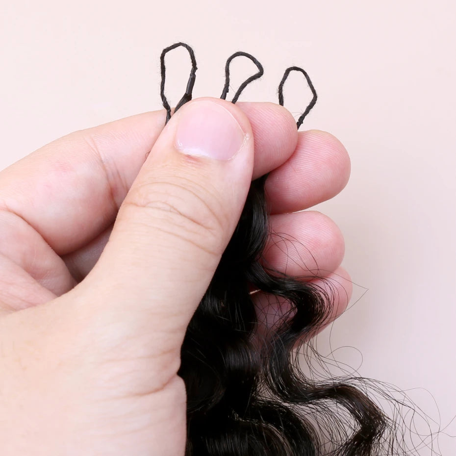 1B Burmese Curly Feather Crochet 100% Human Hair Pre-looped Invisible Miracle Knots Hair Feathered Pre-braided Crochet Human Hair Natural Colored Boho Braids Burmese Curls Hair Weave Bundles Remy Human Hair Extensions 20 22 2
