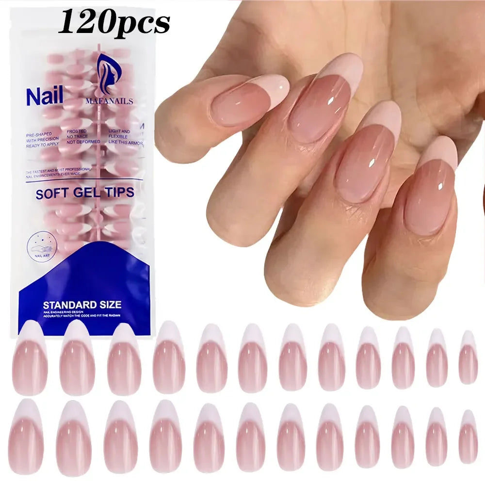 120pcs Pink Ombre Coffin Press-On Nails – Glossy