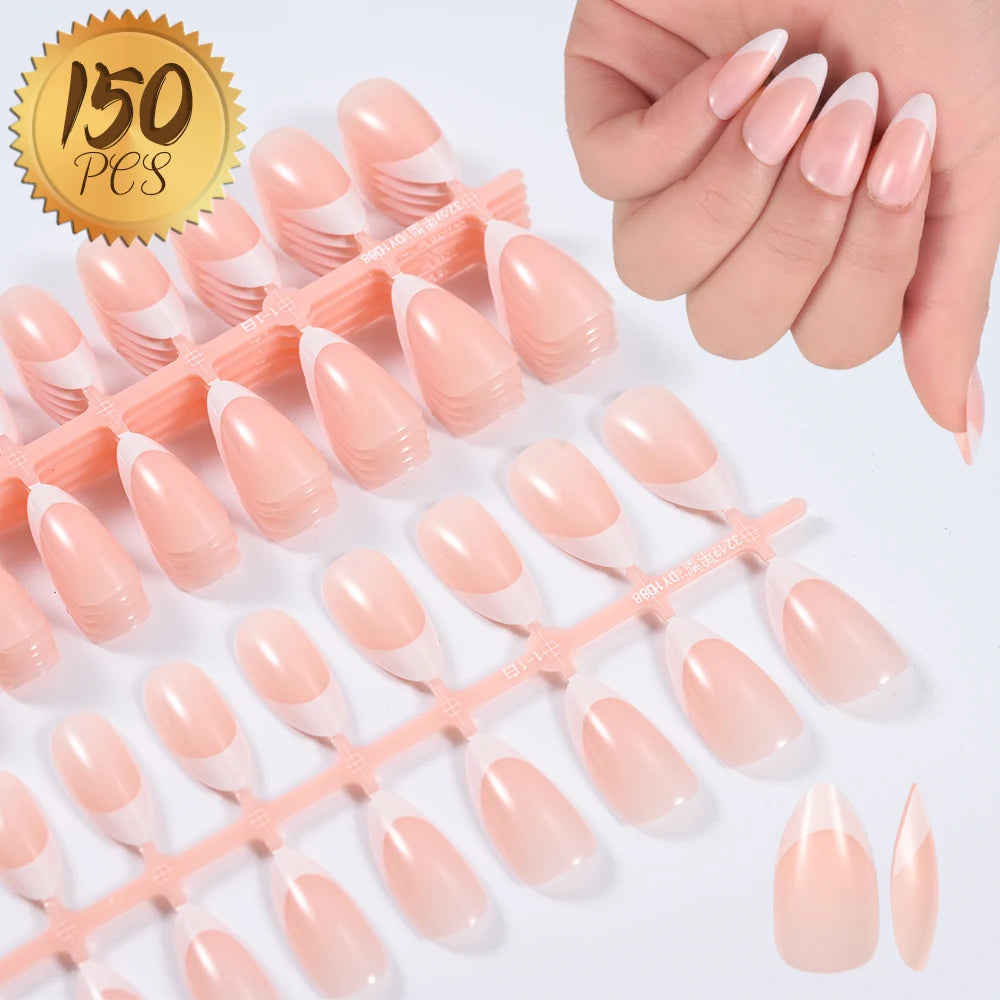 Almond Pink French Press-On Nails Glossy Full Cover Tips Set