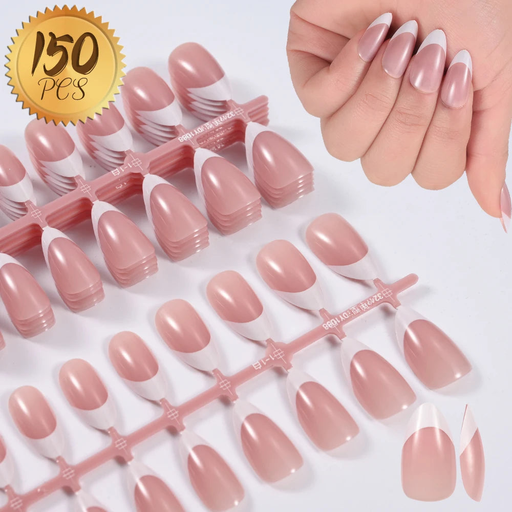 Almond Pink French Press-On Nails Glossy Full Cover Tips Set