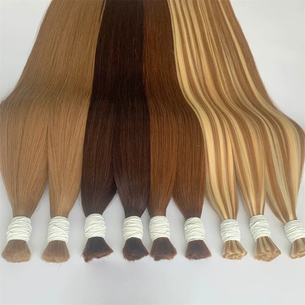Shinehair Wholesale Straight Human Hair Bulk 100% Real Human Hair Extensions Highlight 16A Natural Black Hair Bundle Blonde 613