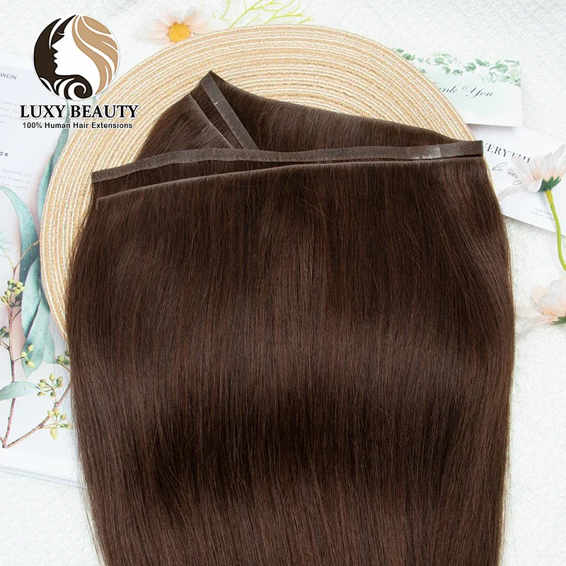 Invisible Tape Weft Human Hair Extensions – Brown Flat Weft