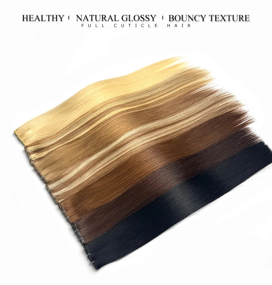 Double Drawn Genius Weft Extensions Blonde Virgin Hair 100g