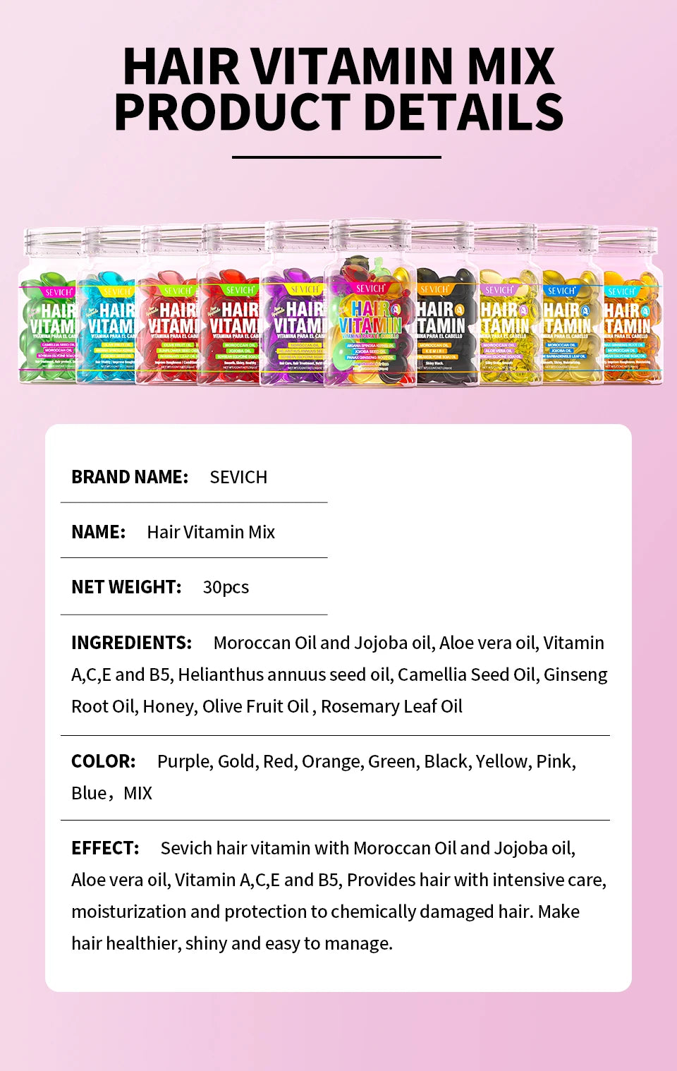 Sevich Smooth Silky Hair Vitamin Capsule Keratin Complex Oil Hair Care Repair Damaged Hair Serum Anti-Loss Moroccan Hair Oil
