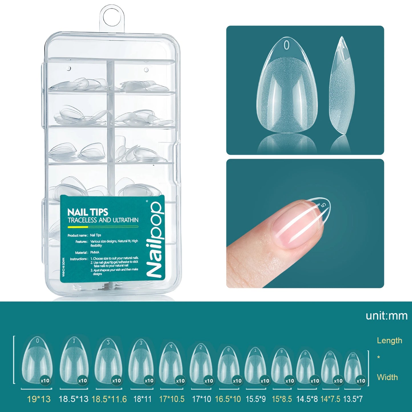 Nailpop 120Pcs Gel X Nail Tips Almond Square Full Cover Set