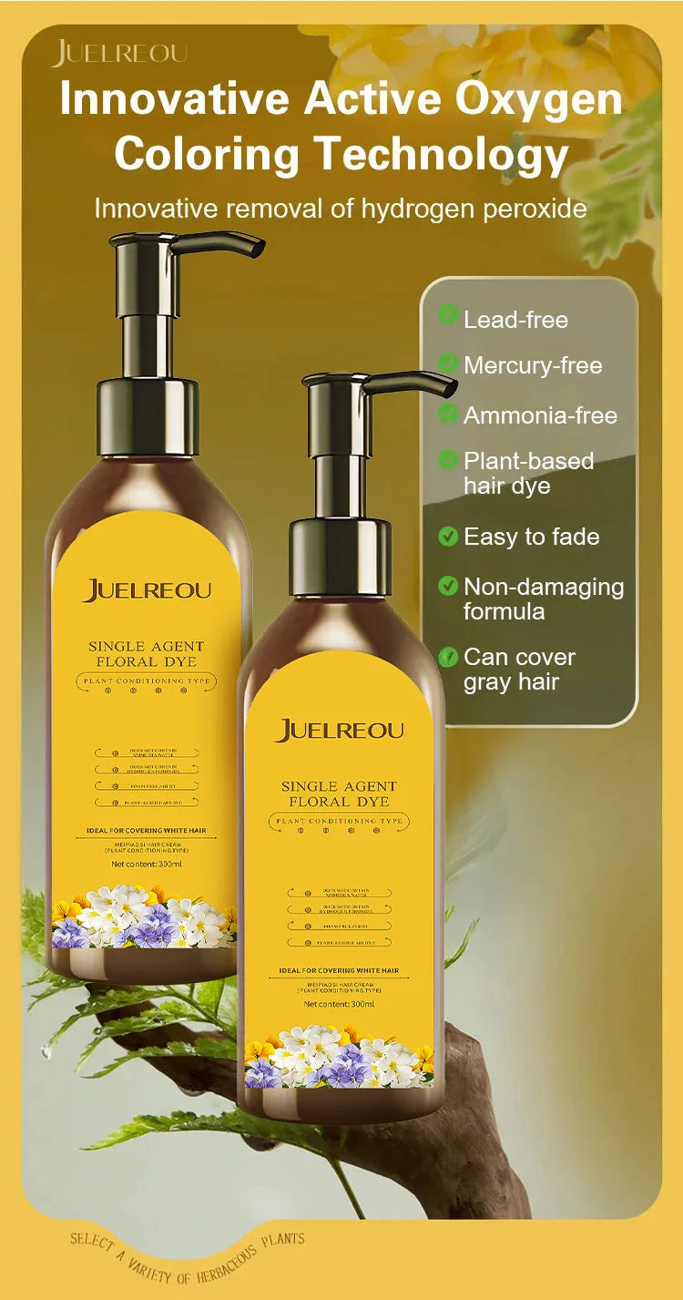 Natural Hair Dye Shampoo Plant Flower Scent Home Single Dose Temporary Hair Dye Long-lasting Color Cover Gray Hair for Women Men