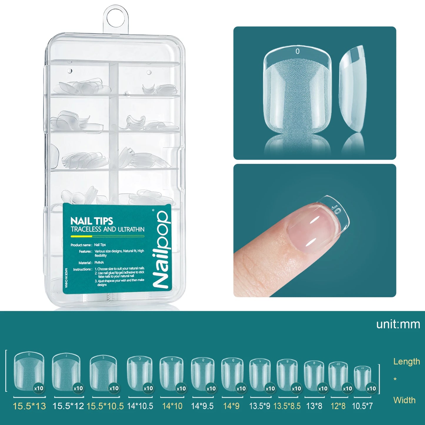 Nailpop 120Pcs Gel X Nail Tips Almond Square Full Cover Set