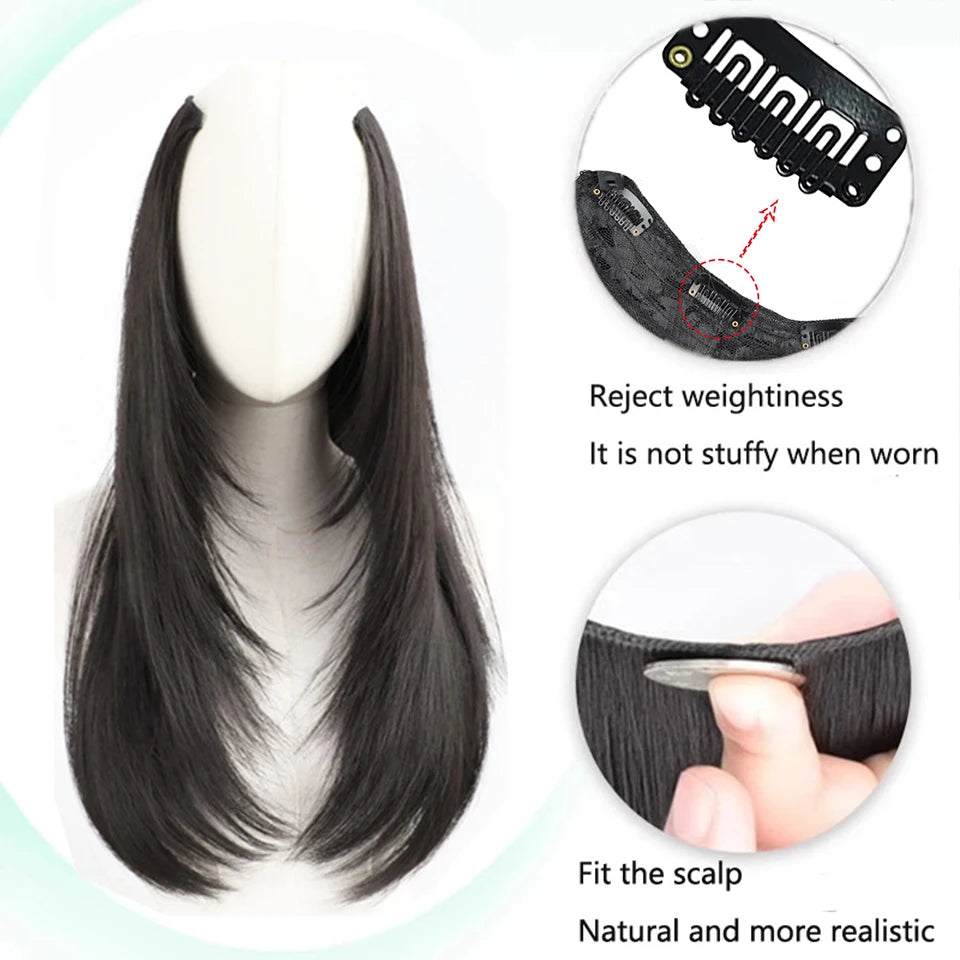 Synthetic Wig One-piece Straight Wig Layered Extension Wig Korean Fluffy Hair Piece Extension Wig For Women Christmas New Year
