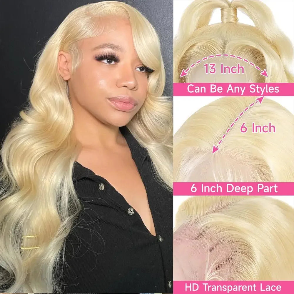 613 Honey Blonde Body Wave Wigs 200 Density 13x6 40inch HD Lace Frontal Wigs for Women