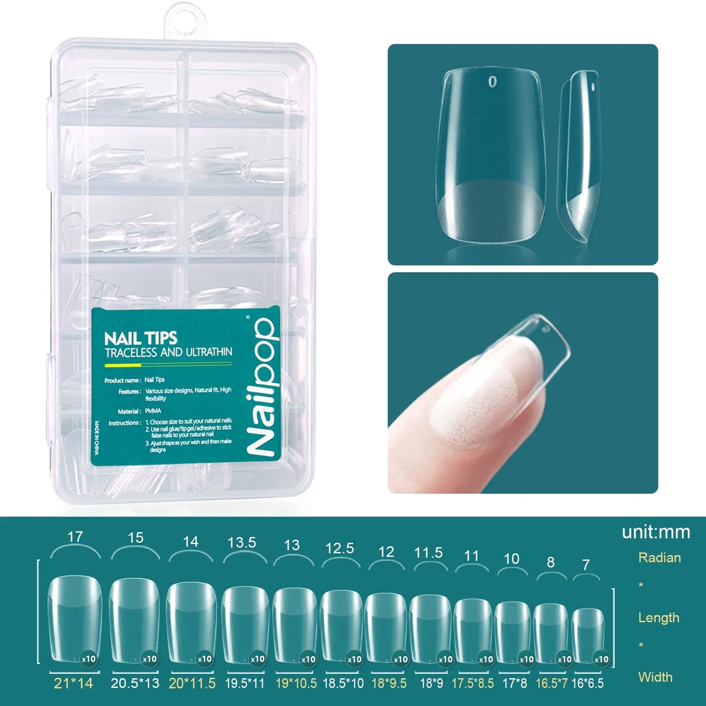 Nailpop 120Pcs Gel X Nail Tips Almond Square Full Cover Set
