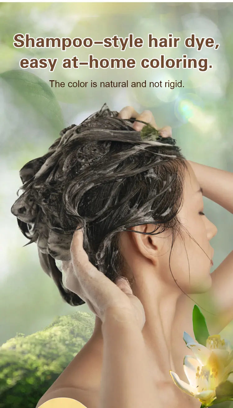 Natural Hair Dye Shampoo Plant Flower Scent Home Single Dose Temporary Hair Dye Long-lasting Color Cover Gray Hair for Women Men