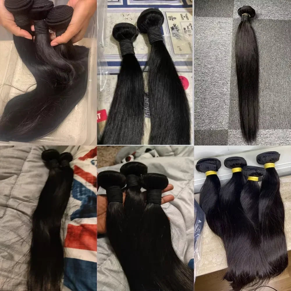 Brazilian Bone Straight Human Hair Bundles Virgin Hair Natural Color