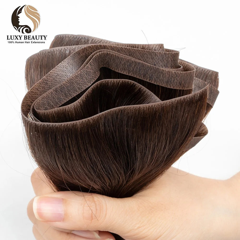 Invisible Tape Weft Human Hair Extensions – Brown Flat Weft