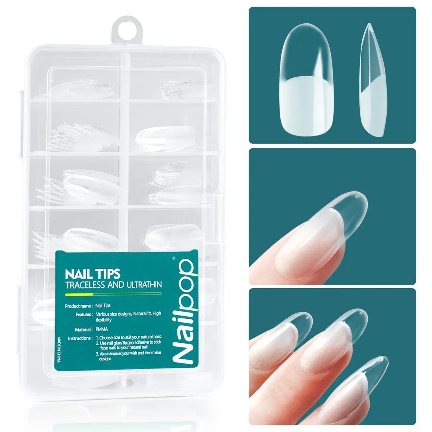 Nailpop 120Pcs Gel X Nail Tips Almond Square Full Cover Set