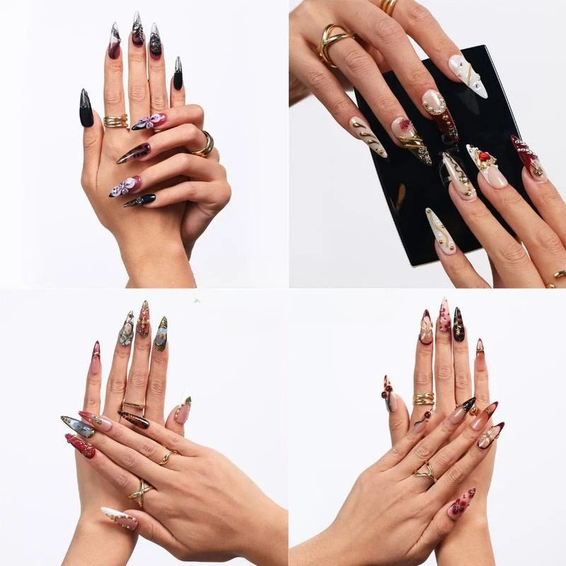 24pcs Medium Long Square French Press-On Nails