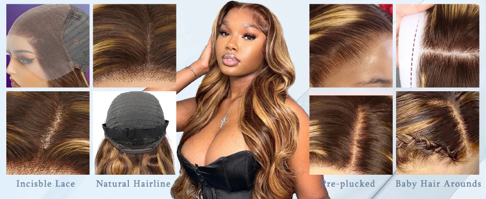 180 200 Density Remy Human Hair Body Wave Wigs P4/27 Highlight Colored 13x4 13x6 HD TranspatentLace Frontal 18-46 Inch Remy Hair