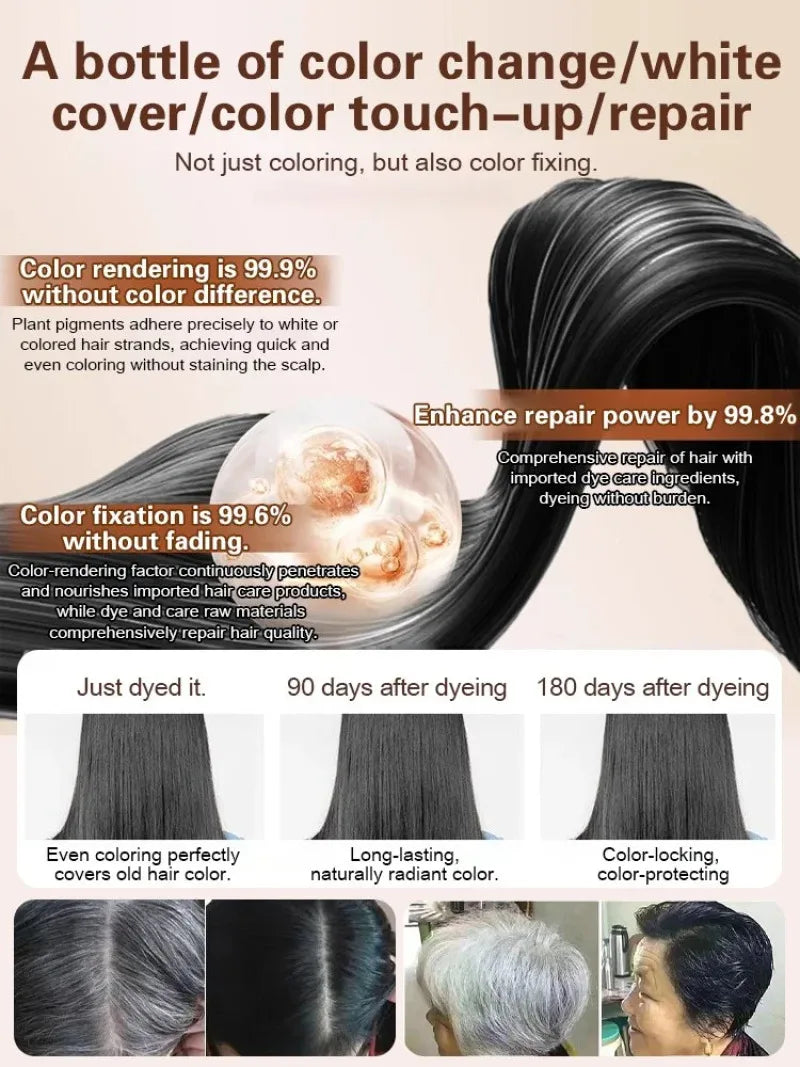Natural Hair Dye Shampoo Plant Flower Scent Home Single Dose Temporary Hair Dye Long-lasting Color Cover Gray Hair for Women Men