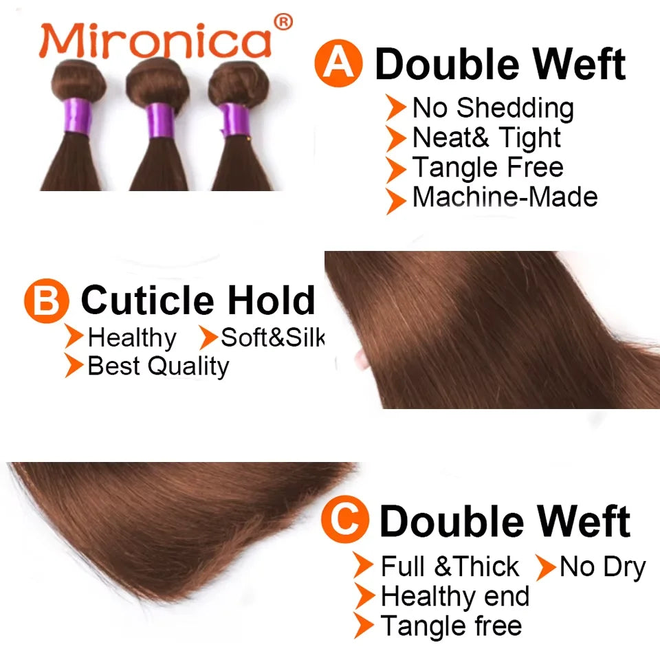 Straight  Chocolate Brown 1/3/4Human Hair Bundles Deal  Human Hair Weaving Wefts Remy Human Hair Extensions for Women  100 G/Pcs
