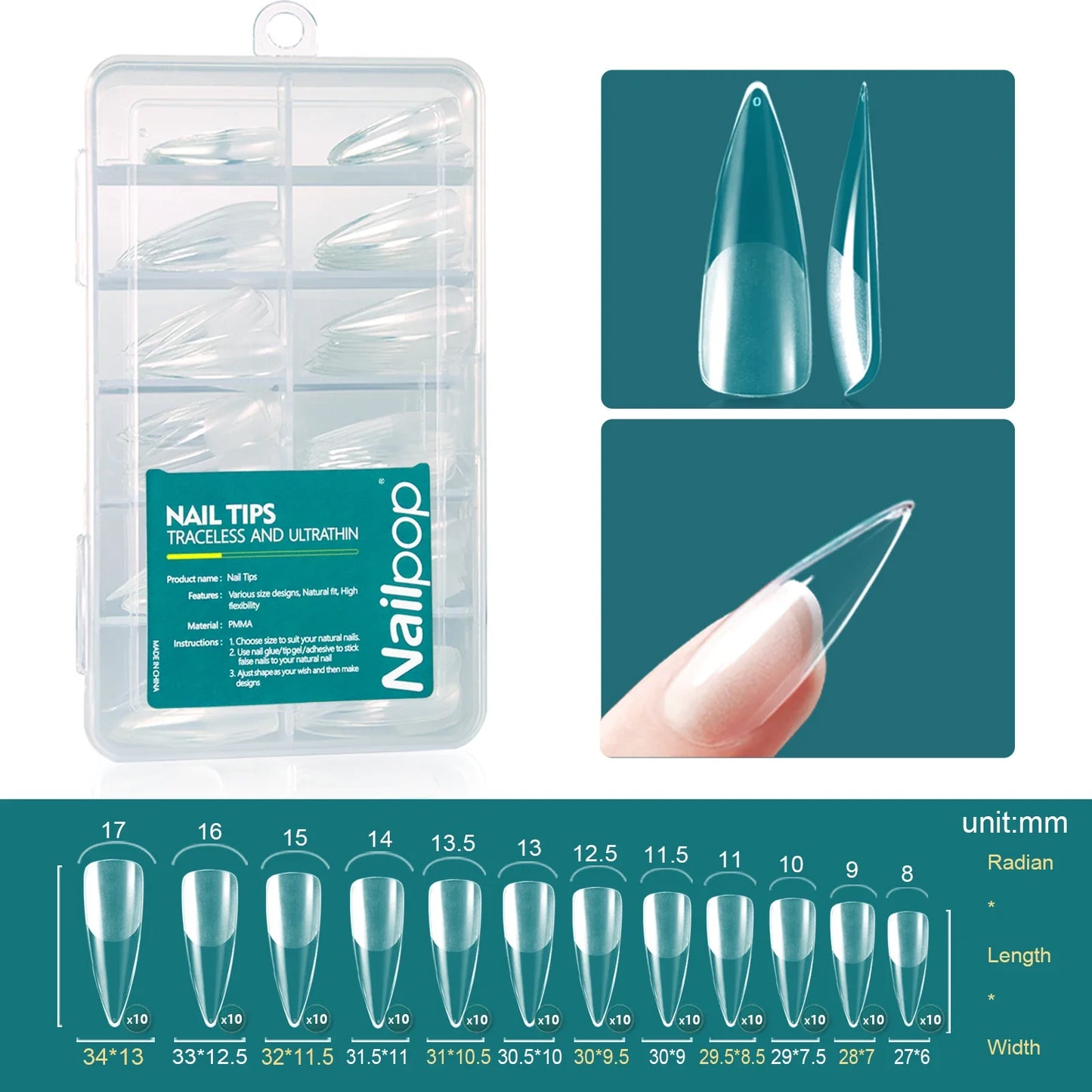 Nailpop 120Pcs Gel X Nail Tips Almond Square Full Cover Set