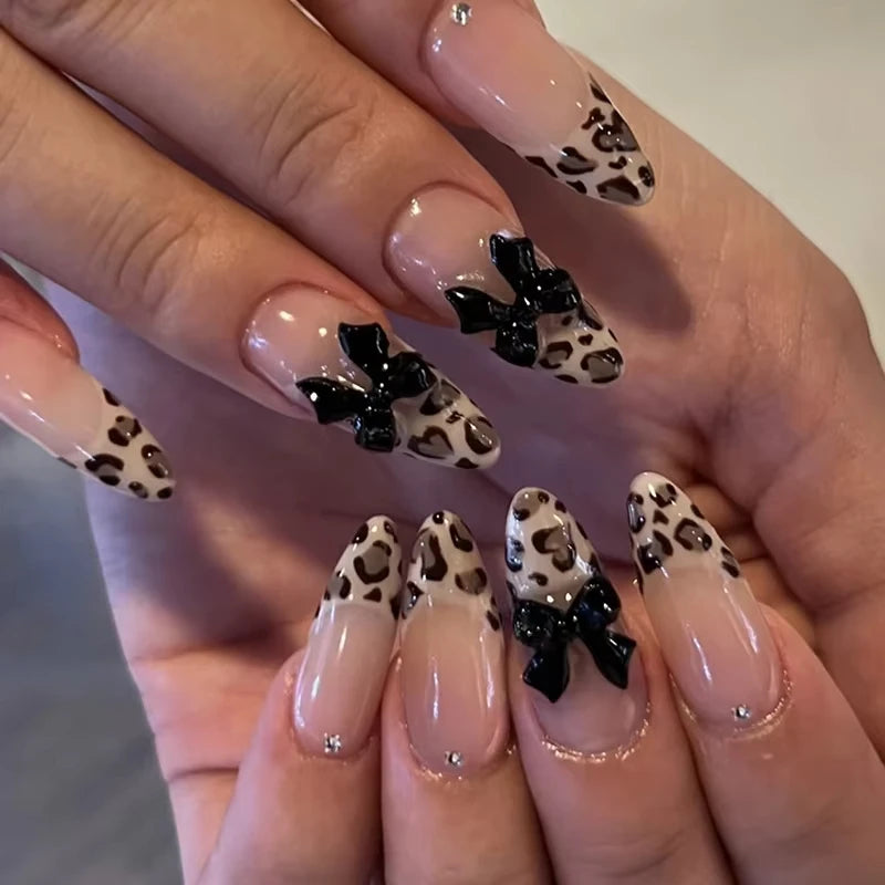 24pcs Cat Eye French Press-On Nails with 3D Bow