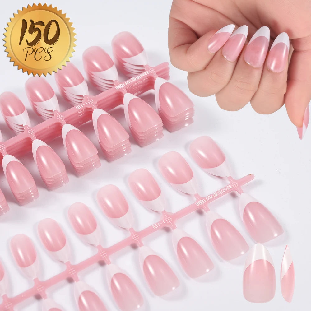 Almond Pink French Press-On Nails Glossy Full Cover Tips Set