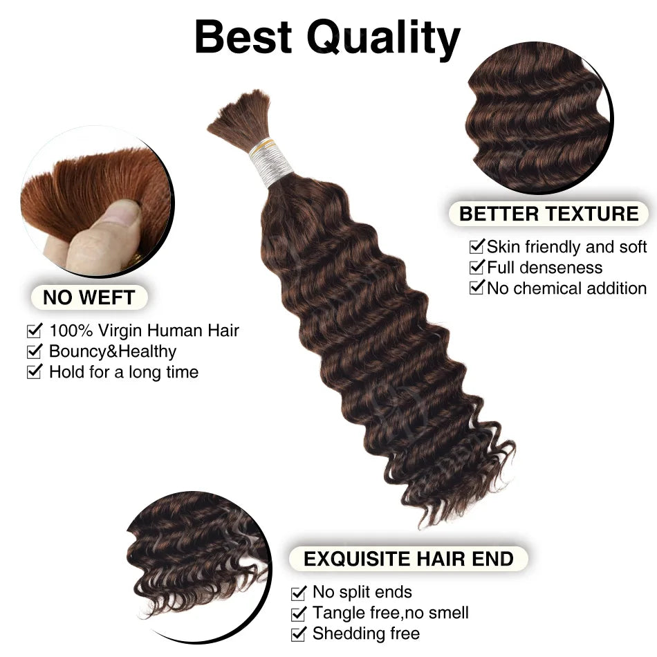 Pre-Colored Deep Wave Bulk Braiding Human Hair No Weft Remy Bulk Human Hair 14 To 28 Inch Bulk Hair Extension Crochet Braids