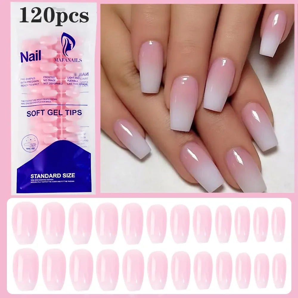 120pcs Pink Ombre Coffin Press-On Nails – Glossy