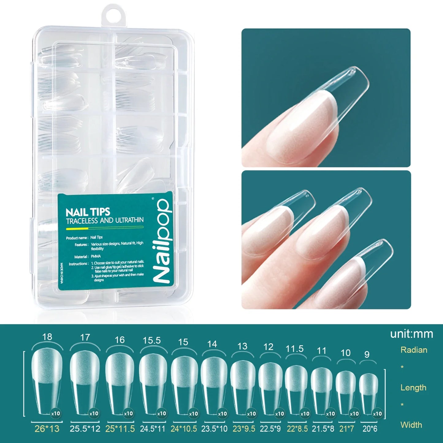 Nailpop 120Pcs Gel X Nail Tips Almond Square Full Cover Set