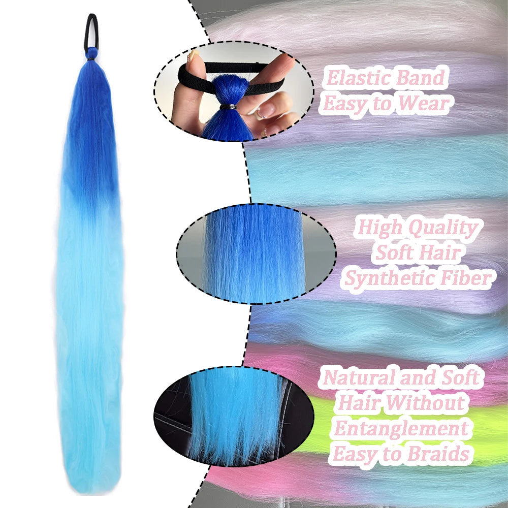 Vibrant 2Pcs Colorful Ponytail Extension Long Straight DIY Braid