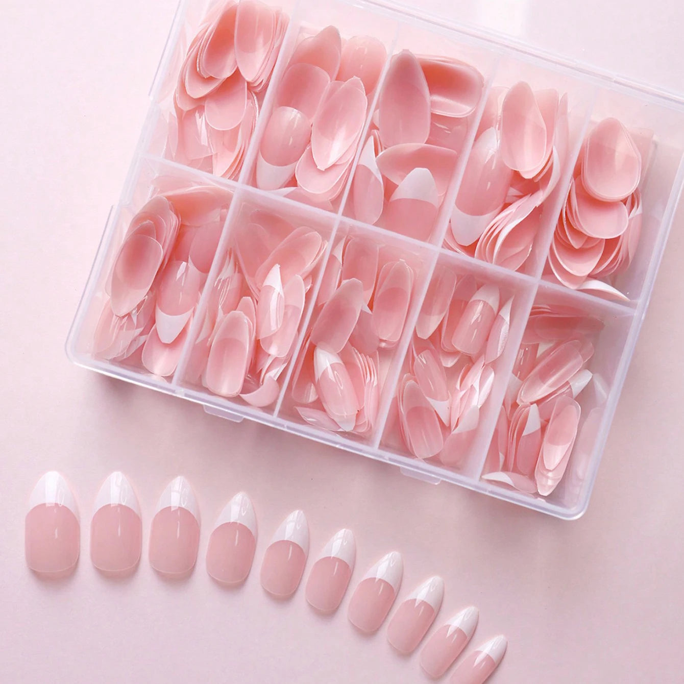 Almond Pink French Press-On Nails Glossy Full Cover Tips Set