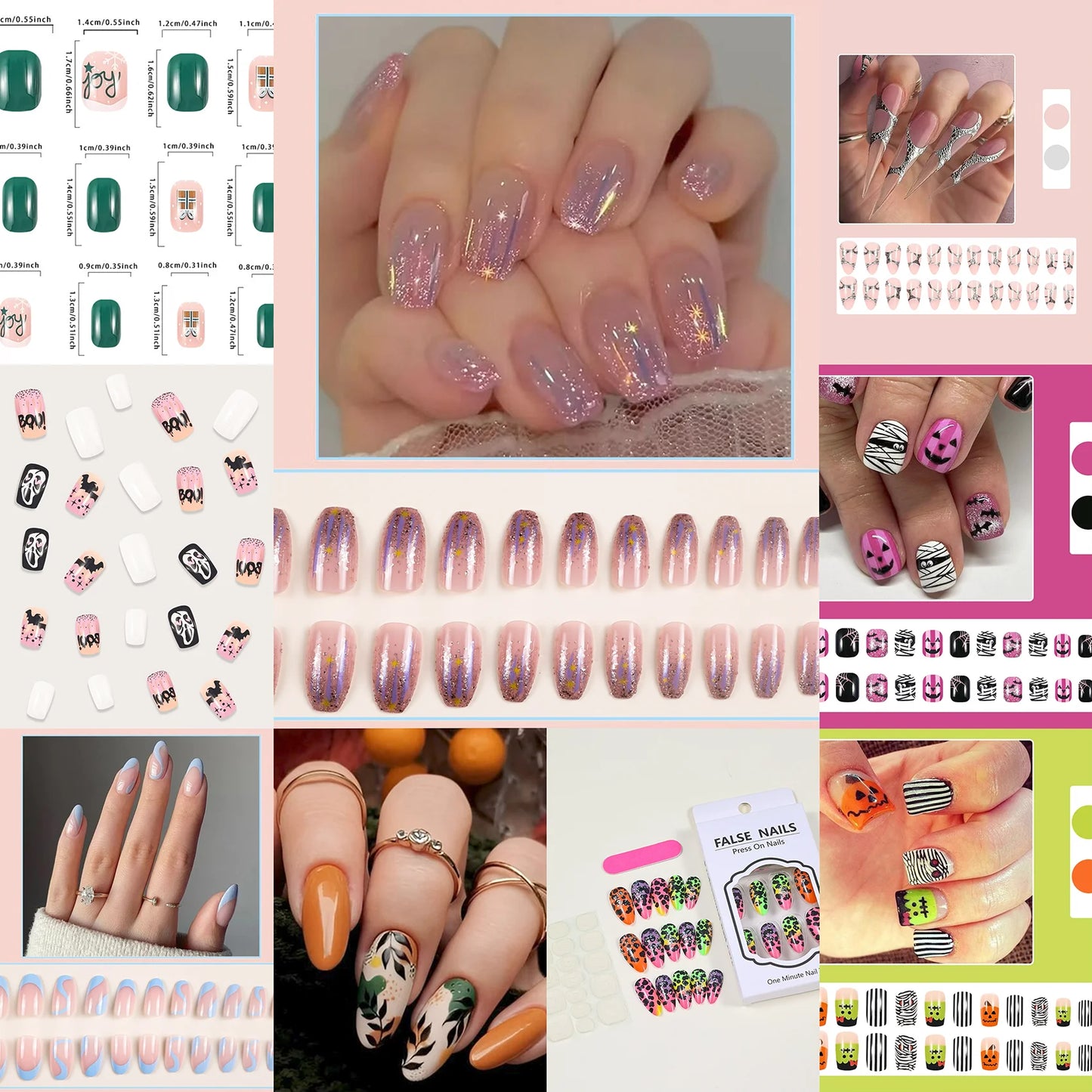 Handmade Square Press On Nails Reusable Nail Art Set 10Pcs