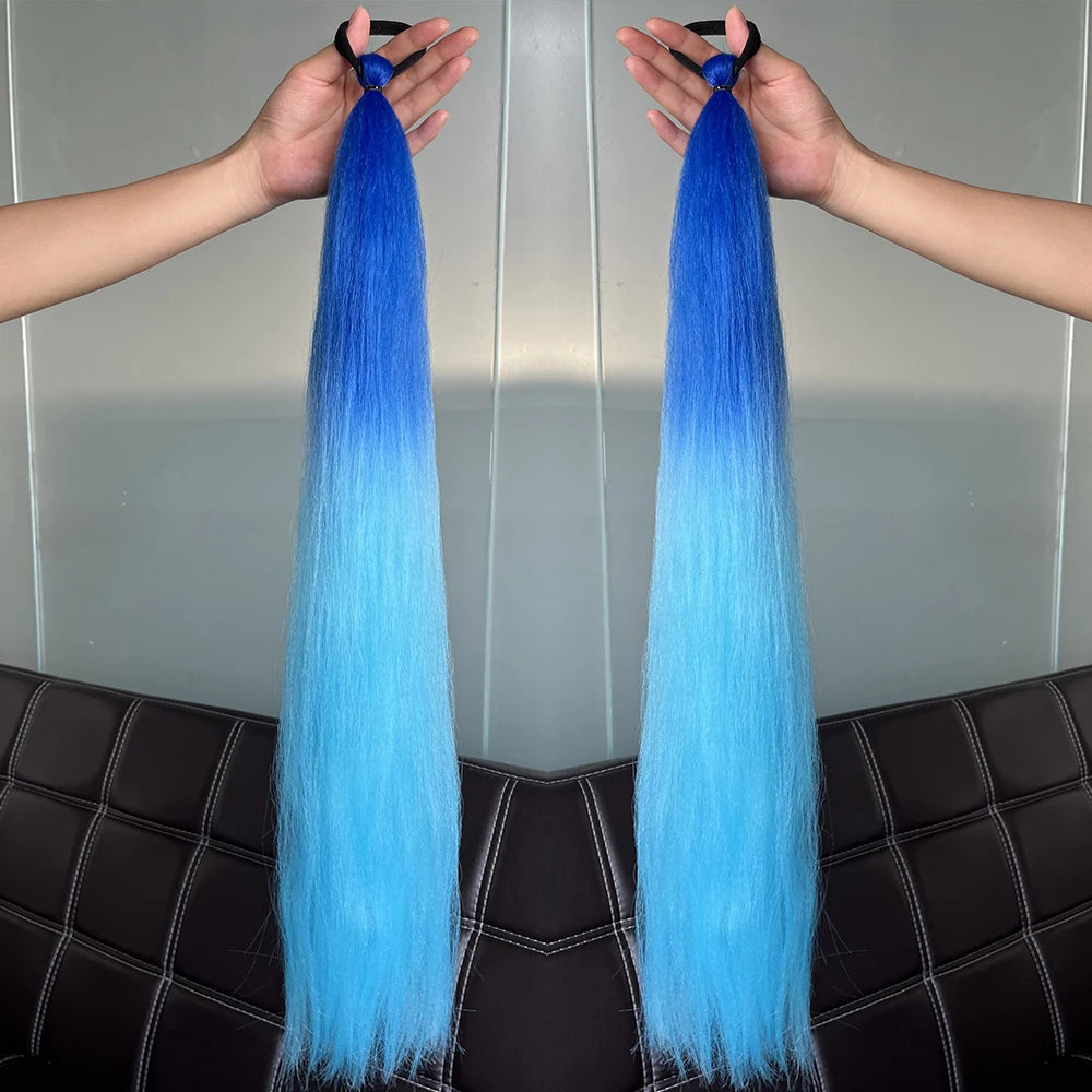 Vibrant 2Pcs Colorful Ponytail Extension Long Straight DIY Braid