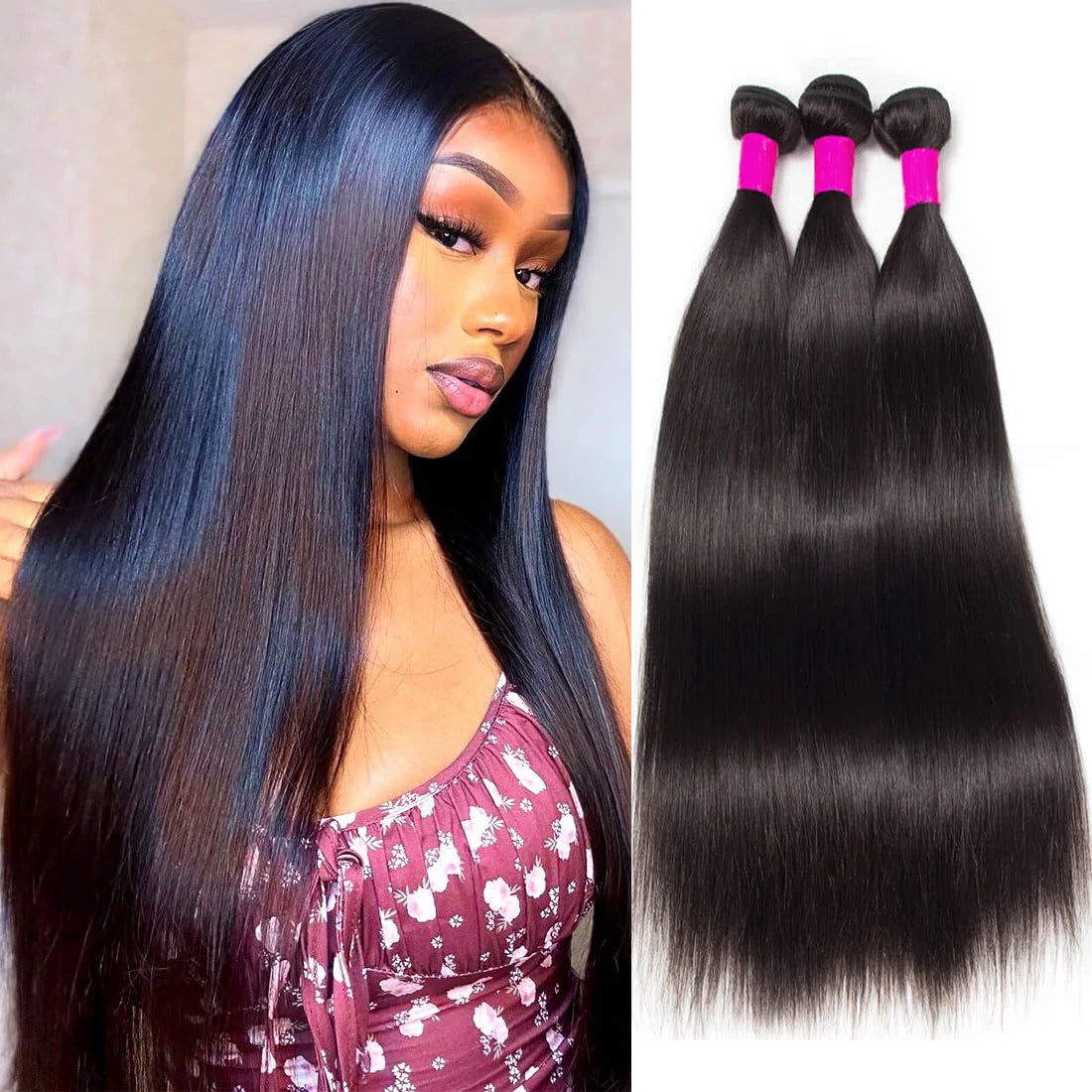 Silky Straight Bundles Human Hair Remy Brazilian Hair Extensions 1/3/4 PCS Natural Black Hair Weave Bundles 14-30 Inches