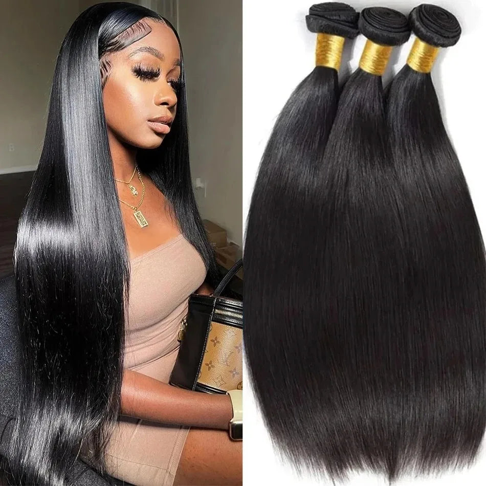 24 26 28 30 Inch 15A Human Hair Bundles Straight Bundles Human Hair Unprocessed Brazilian Virgin Hair Straight 3/4 Bundles Unit
