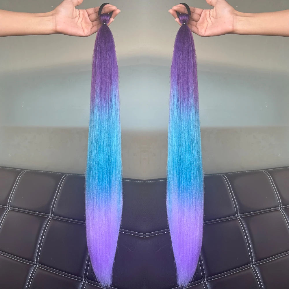 Vibrant 2Pcs Colorful Ponytail Extension Long Straight DIY Braid