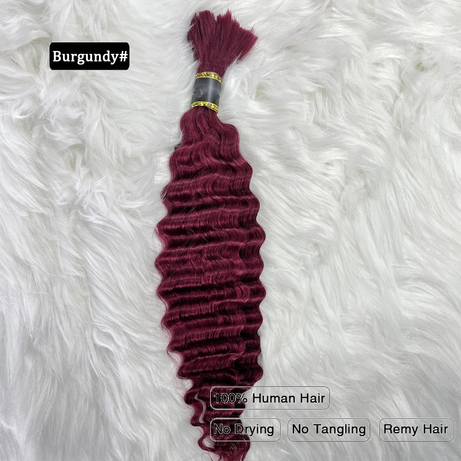 Pre-Colored Deep Wave Bulk Braiding Human Hair No Weft Remy Bulk Human Hair 14 To 28 Inch Bulk Hair Extension Crochet Braids